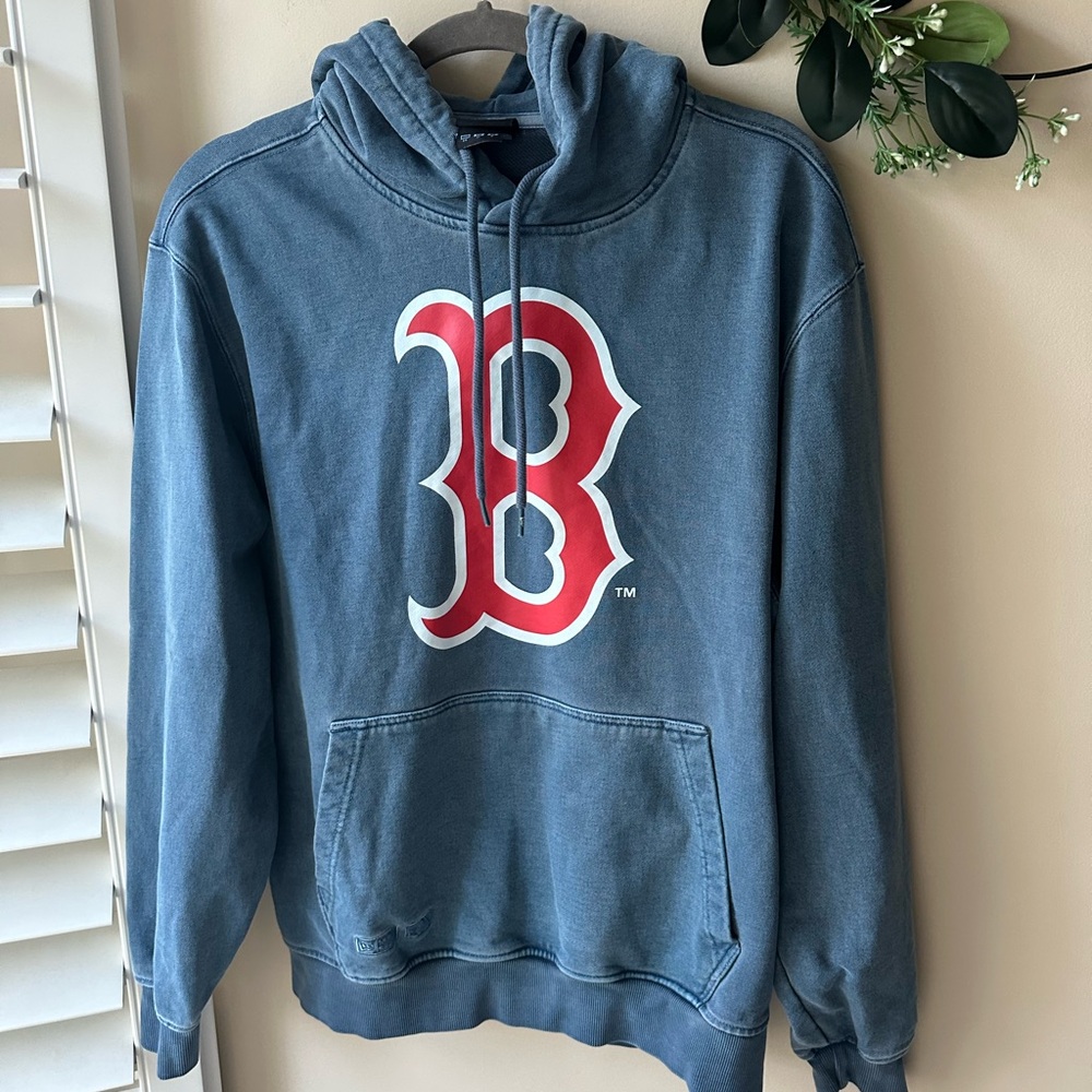 New Era MLB Premium Blue Hoodie with Red Boston Logo